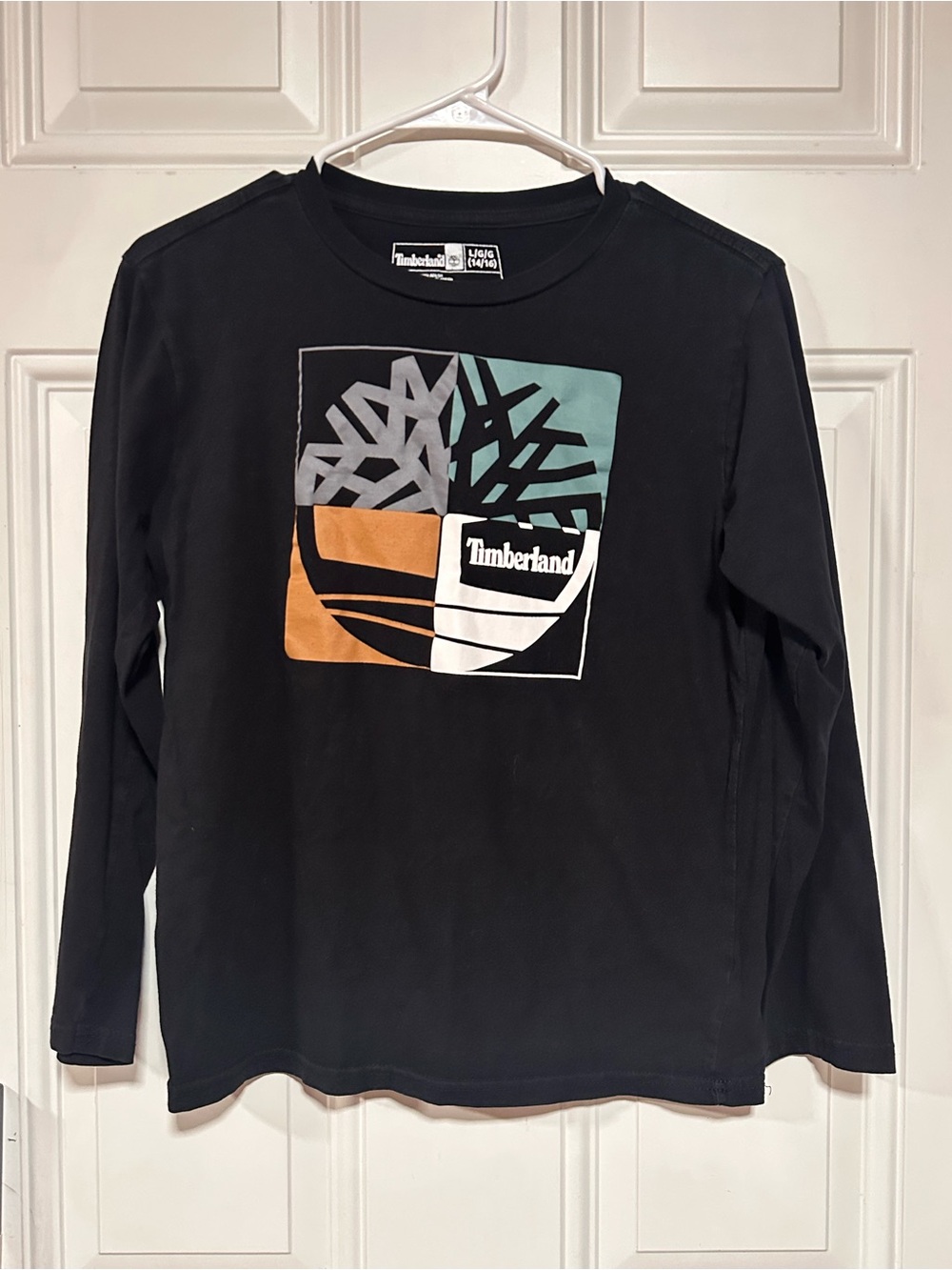 Boys Timberland Black Long-Sleeve Tee with Multicolor Graphic